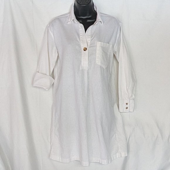 Linen shirt dress white long-sleeve v-neck small EUC Old Navy - Picture 4 of 8